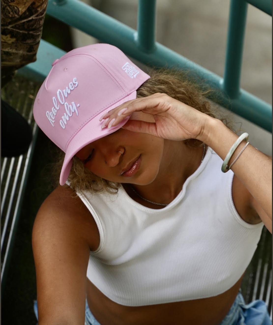 "Real Ones Only" Cursive| Pink & White Snapback
