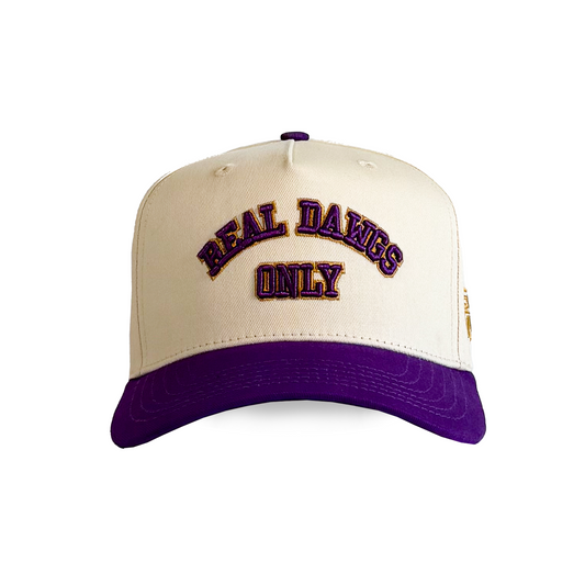 "Real Dawgs Only" Varsity Lettering| Purple, Gold and Cream Snapback
