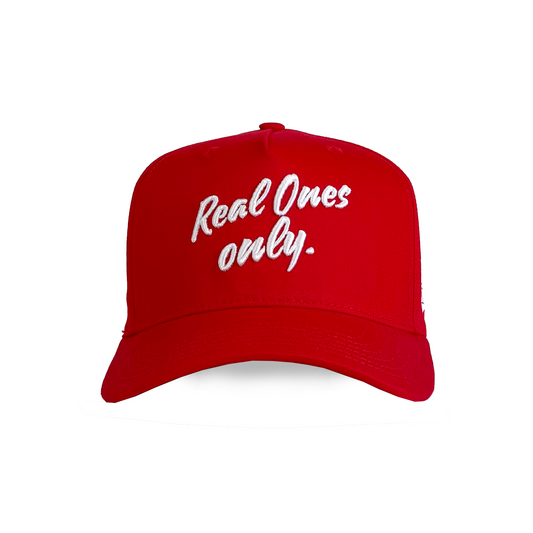 "Real Ones Only" Cursive| Bold Red & White Snapback